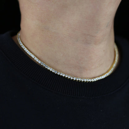 Thin 3mm Row Shiny Tennis Chain Necklace