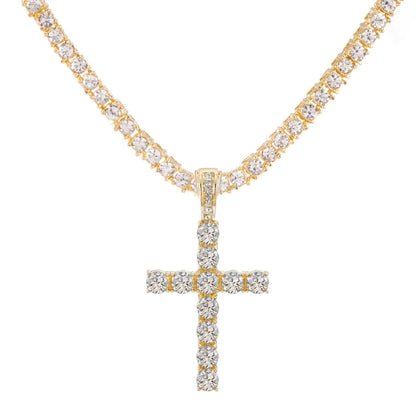 Cross Pendant Necklace With 4mm Zircon Tennis Chain Iced Out Exquisite Bling Jewelry