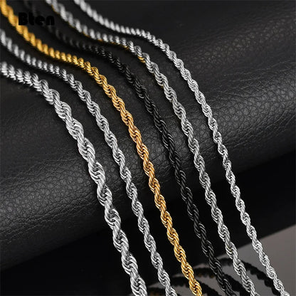 Never Fade Waterproof 2mm-6mm Rope Chain Necklace