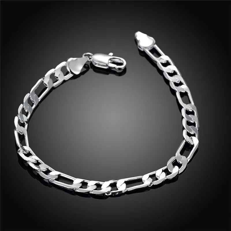 High Quality Beautiful Elegant Silver 925 Plated 6MM Chain Bracelet
