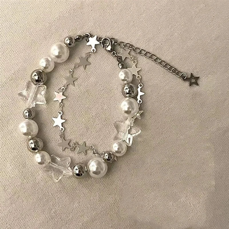 Crystal Star Pentagram Pearl Beaded Bracelet.