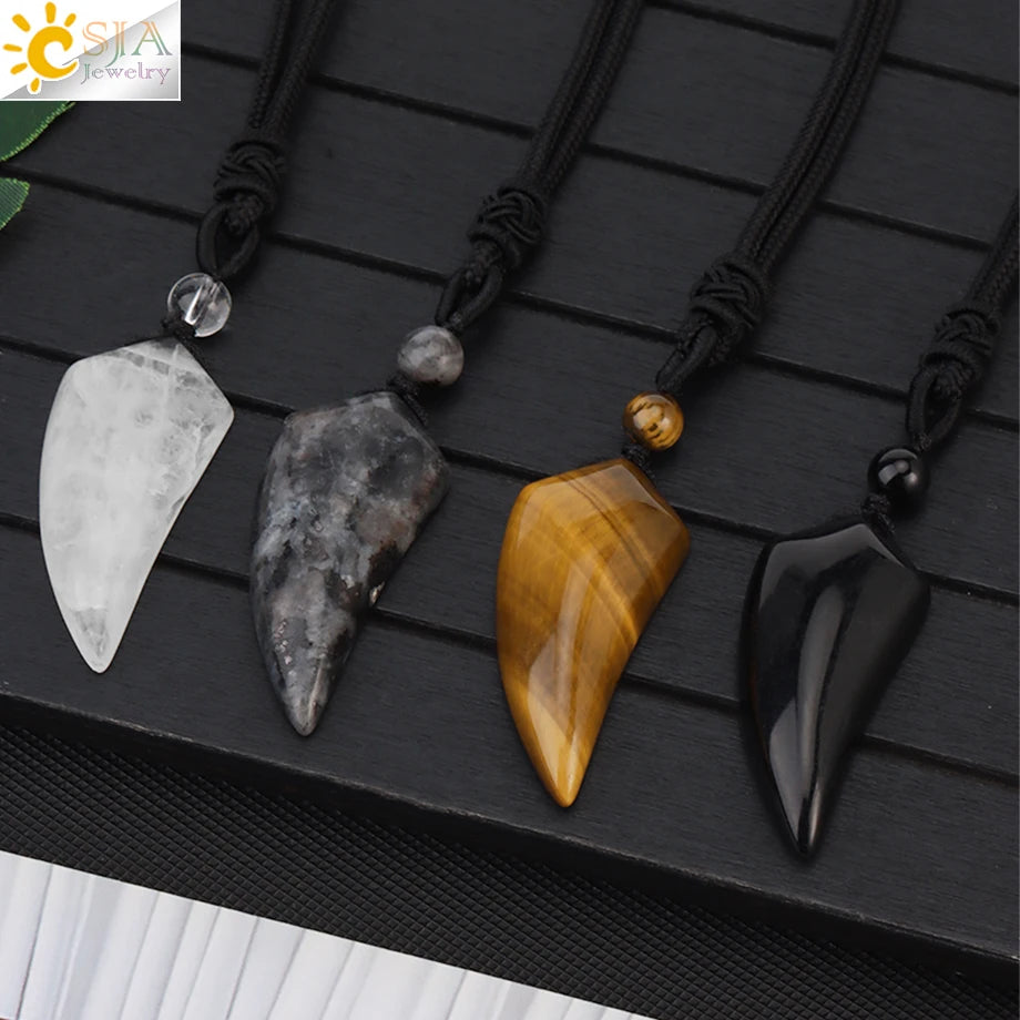 Natural Stone Wolf Tooth Pendant Necklace