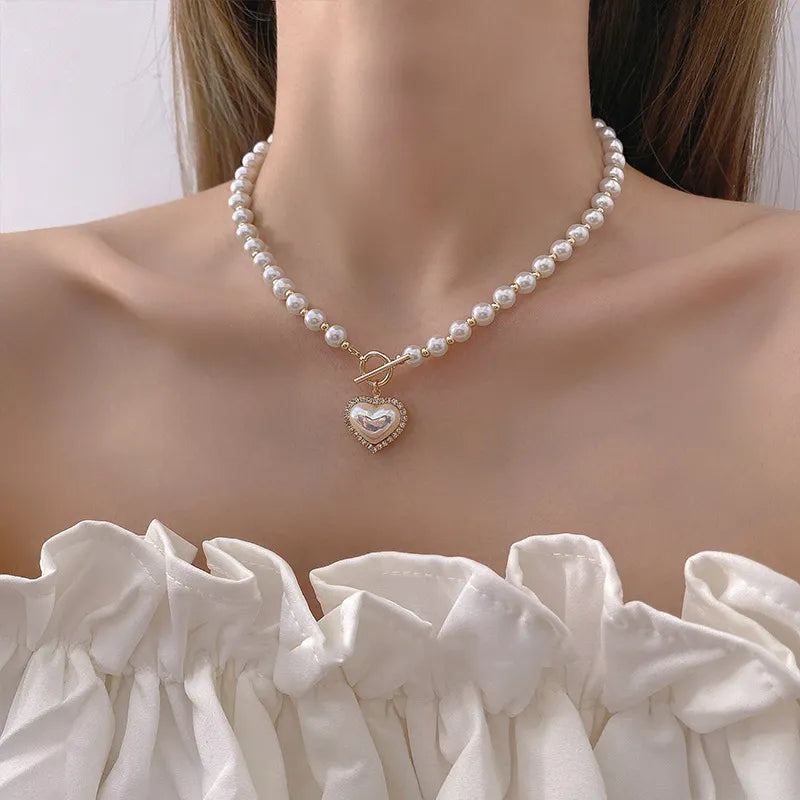 Elegant Pearl Heart Necklaces