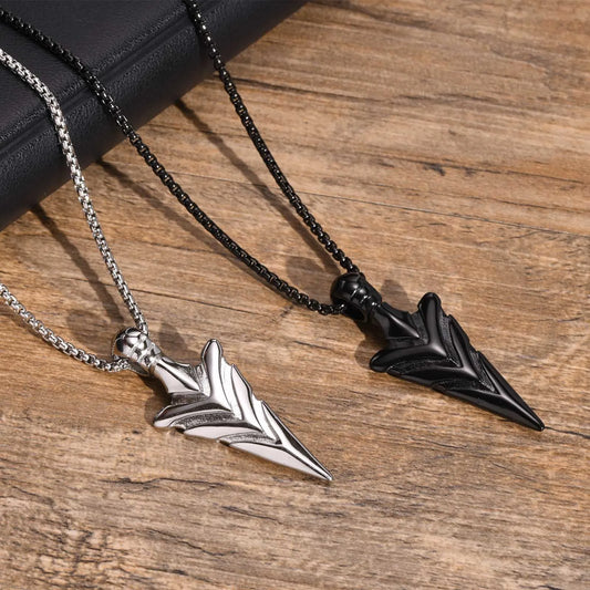Vintage Arrow Mens Necklaces with Black Stainless Steel Spear Head Pendant in a Box