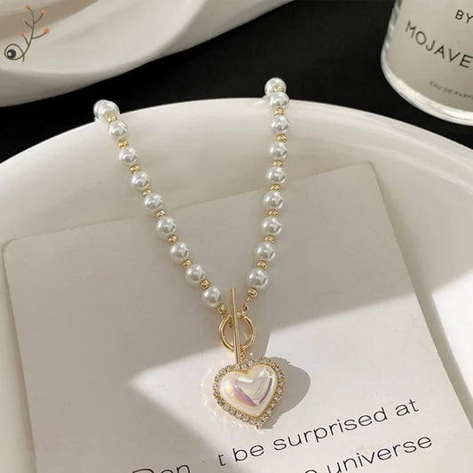 Elegant Pearl Heart Necklaces