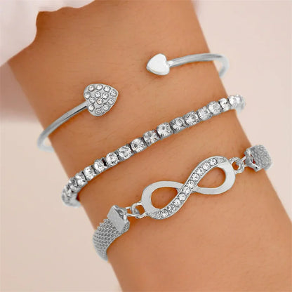 Korean Trendy Daisy Flower Bracelet Set For Women Shiny Zircon Love Heart 8 Figure Geometric Adjustable Chain Bracelets Jewelry