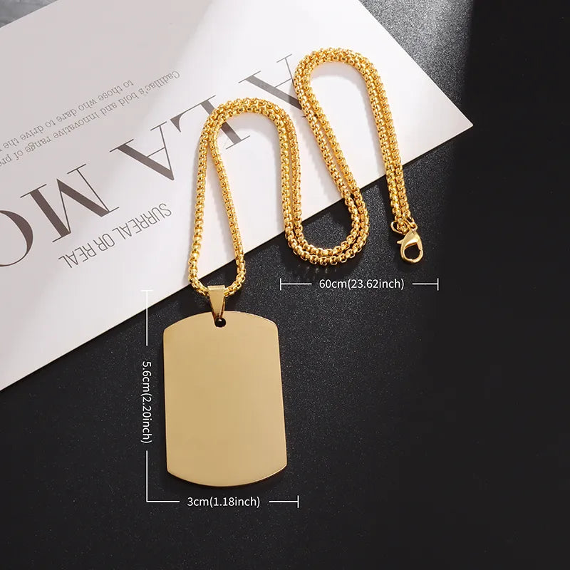 Tag Glossy Rectangle Stainless Steel Pendant Necklaces