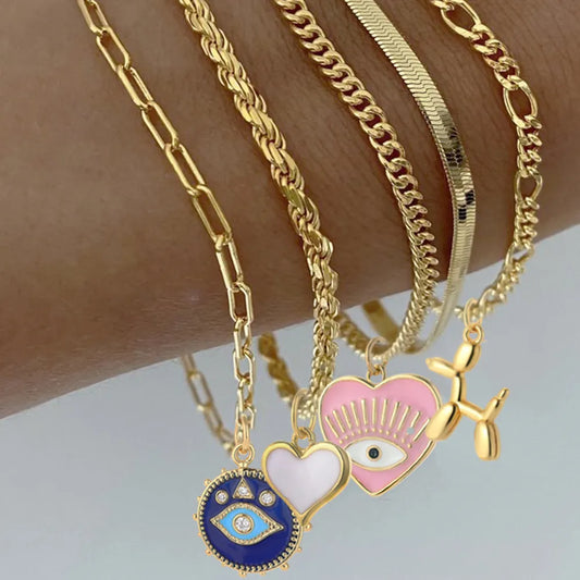 Cute Heart Love Sun Angel with  Blue Eye Gold Color Charms Bracelet
