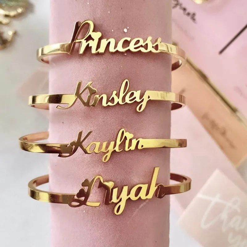 Custom Name Bracelets for Baby Personalized Name Bracelet Gold Color Stainless Steel Bangle Customized Children Birth Jewelry