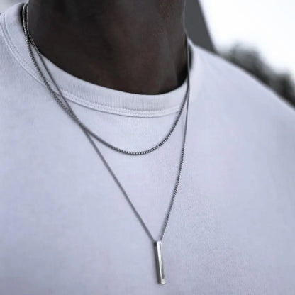 3D Vertical Bar layering Stainless Steel Geometric Pendant Necklaces for Men.