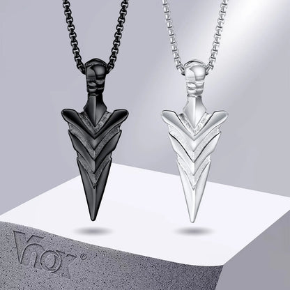 Vintage Arrow Mens Necklaces with Black Stainless Steel Spear Head Pendant in a Box