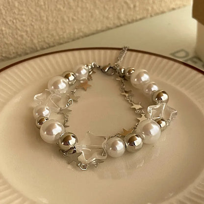 Crystal Star Pentagram Pearl Beaded Bracelet.