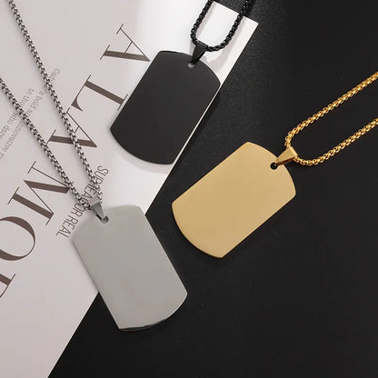 Tag Glossy Rectangle Stainless Steel Pendant Necklaces