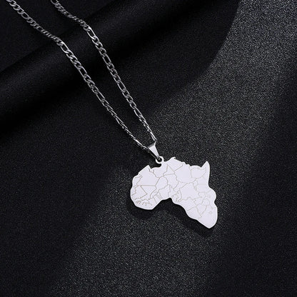 Stainless Steel Gold/Silver Color Africa Map Pendant Necklaces