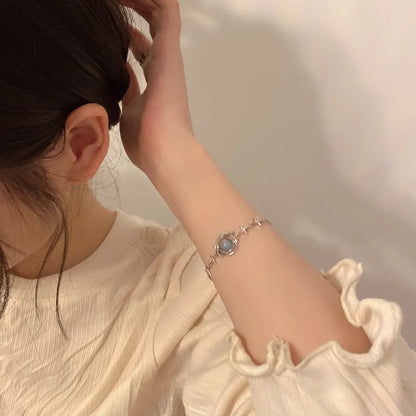 MENGJIQIAO 2022 Korean Elegant Opal Space Bracelet For Women Girs Delicate Zircon Starlight Bangles Party Jewelry Gifts
