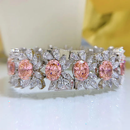 Flower Diamond Bangle Bracelet 100% Real 925 Sterling silver