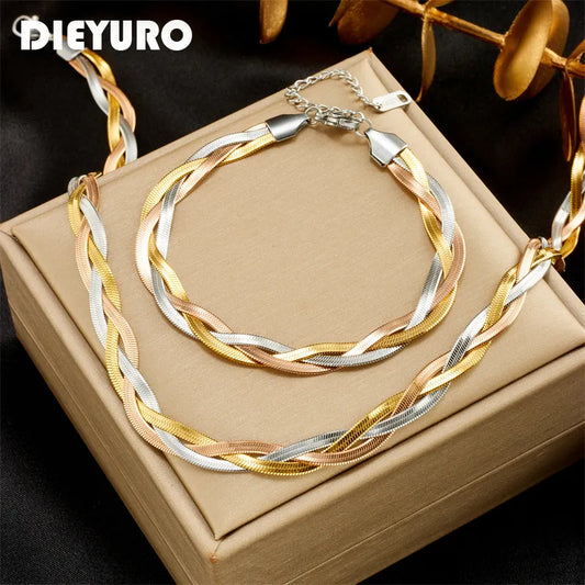 3in1 Crossover Snake Chain Set Necklace Bracelets