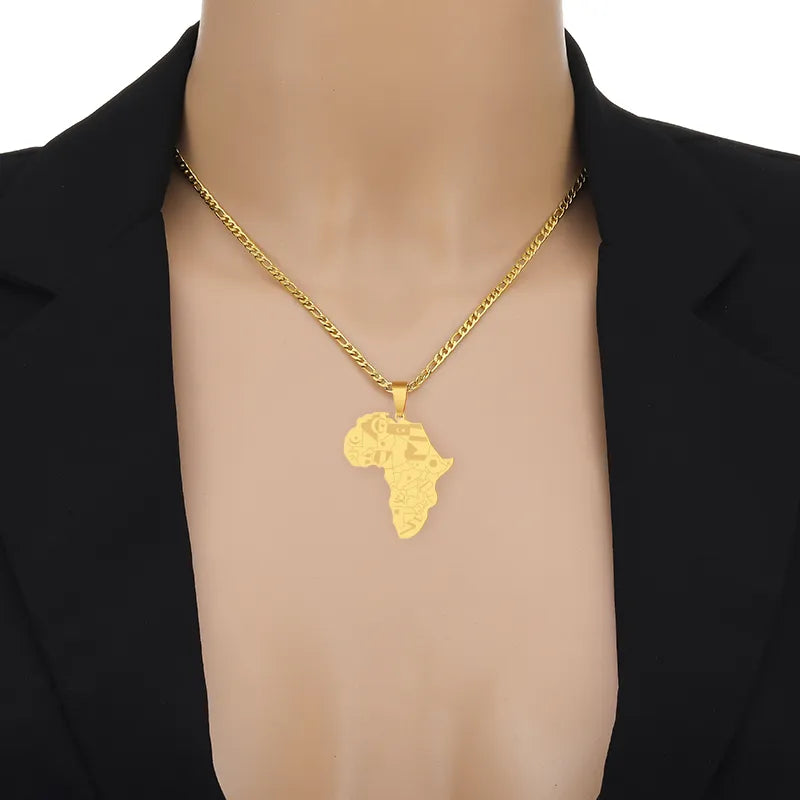 Stainless Steel Gold/Silver Color Africa Map Pendant Necklaces